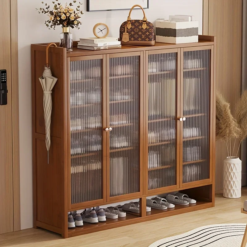 1PCS Double/three/four-door Bamboo Shoe Cabinet,7-layer Shoe Cabinet, Free-standing Installation,  Can Hold 18-36 Pairs of Shoes