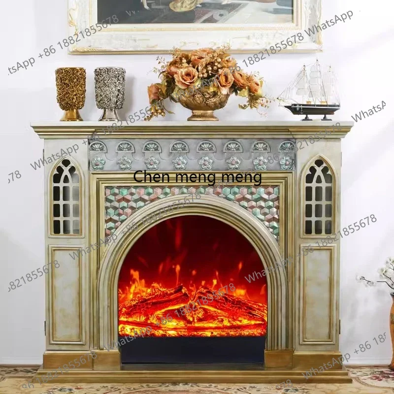 European American Style Simulated Electric Fireplace Decorative Cabinet Fireplace Solid Wood Fireplace Frame