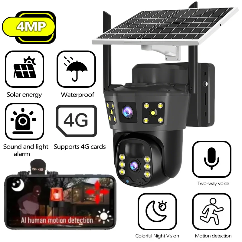 

Outdoor Wireless PTZ Camera Solar IP Camera 4MP HD Built-in Battery Video Surveillance Camera Long Time Standby V360pro