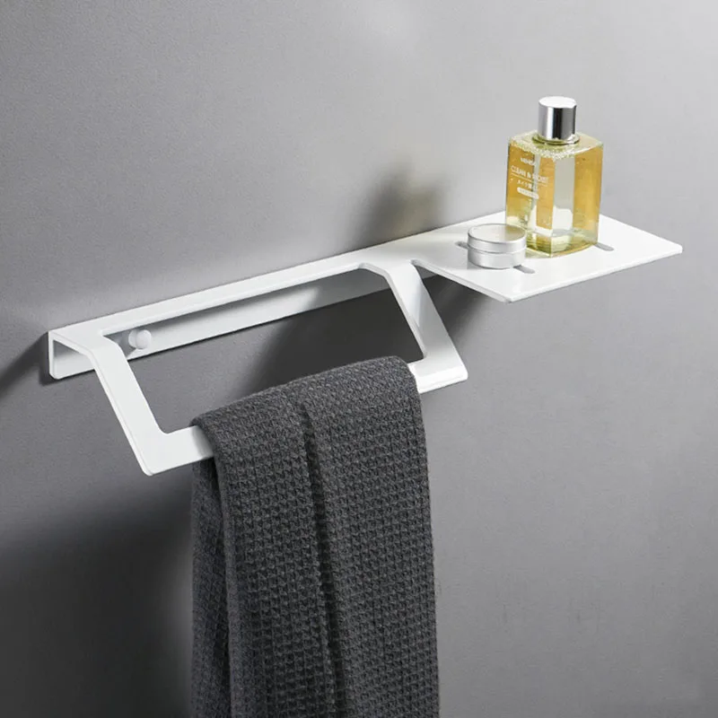 

White Bathroom Shelf Wall Mounted Towel Rack Towel Bar Aluminum Bathroom Shower Shelf Towel Storage Rack Bathroom Accessories