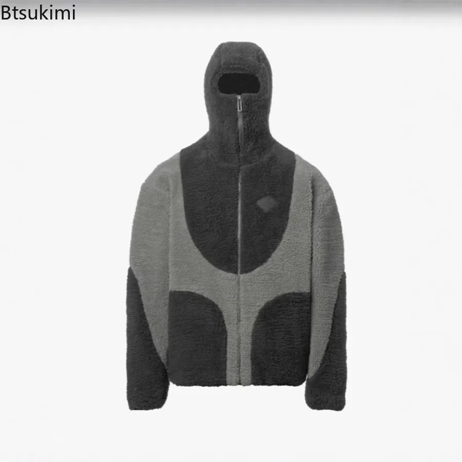 

2025 New Men's Lamb Fleece Jackets Y2K Streetwear Autumn Winter Fashion Spliced Zipper Coats Men Thickened Warm Hooded Jackets