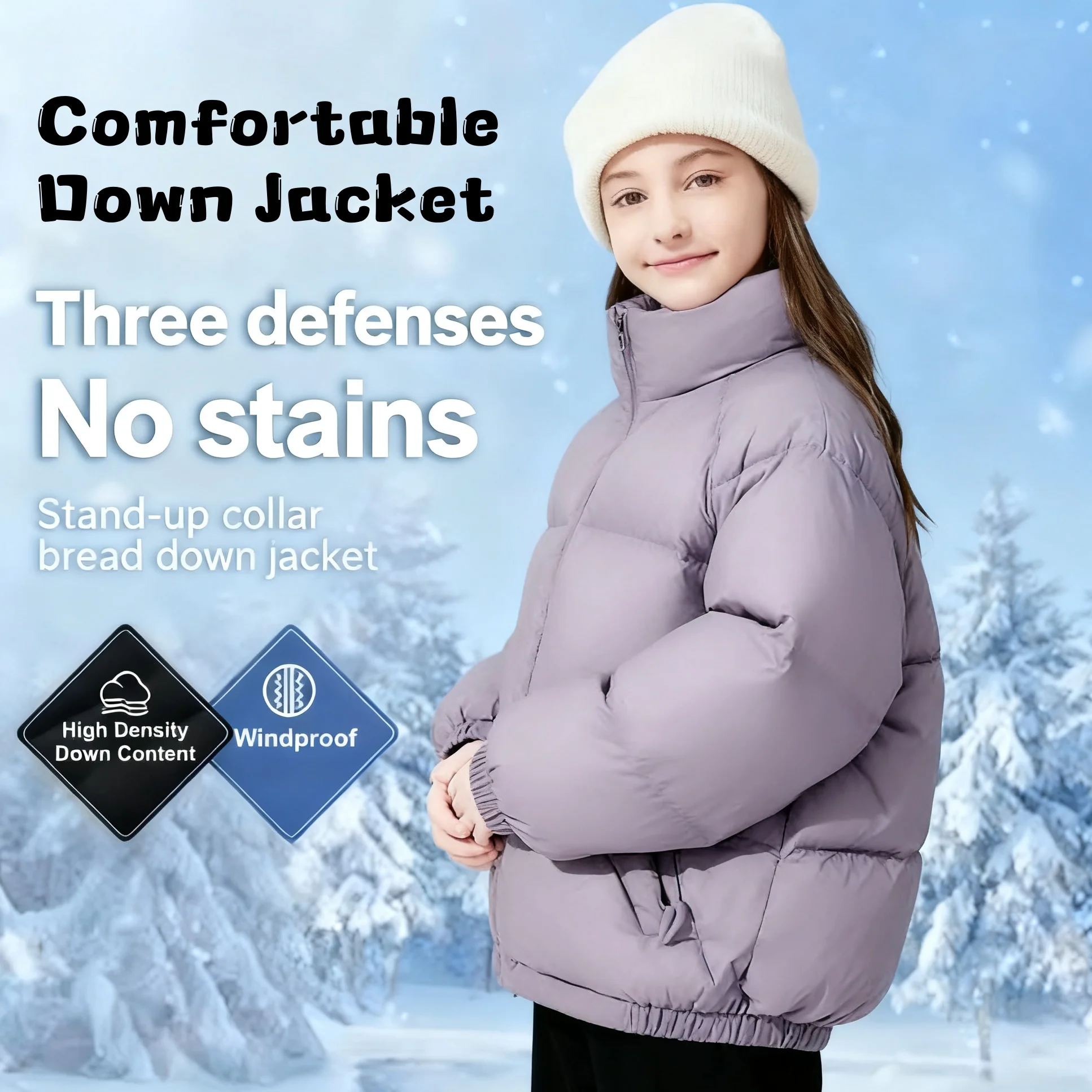 

Kids Down Winter Jacket Stand-up Collar Thickened Windproof Down Jacket Outdoor Sports Warm-keeping Breathable Children Jacket