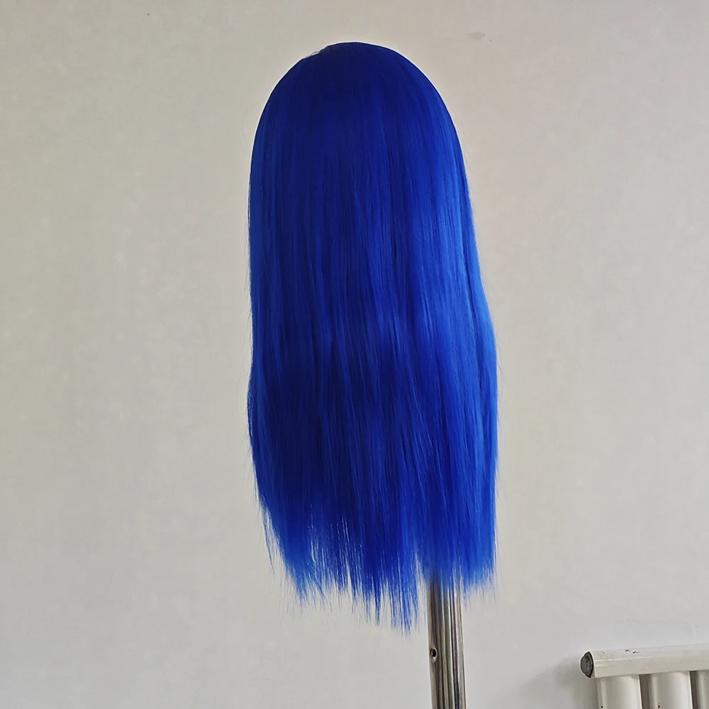 شعر مستعار اصطناعي مستقيم أزرق ساطع خط شعر طبيعي مقاوم للحرارة شعر أزرق باروكات أمامية من الدانتيل شعر مستعار للحفلات التنكرية باروكات زرقاء ملكية