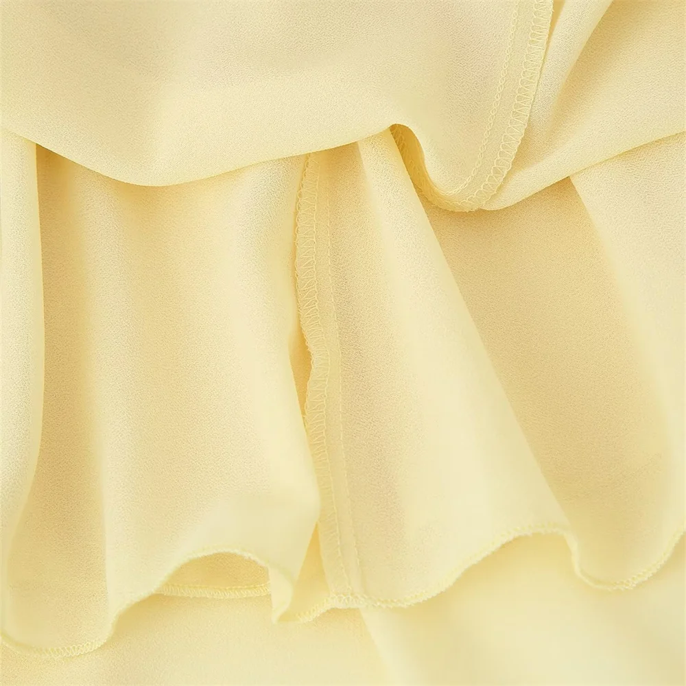 女性らしいスタイリッシュでファッショナブルなロープ装飾シフォンスカート、夏の新作無地スリムフィットロングスカート