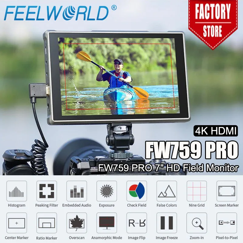 FEELWORLD FW759 PRO 7인치 HD 필드 모니터 터치 스크린 4K HDMI 1280x800 IPS 9:16 수직 화면 마커