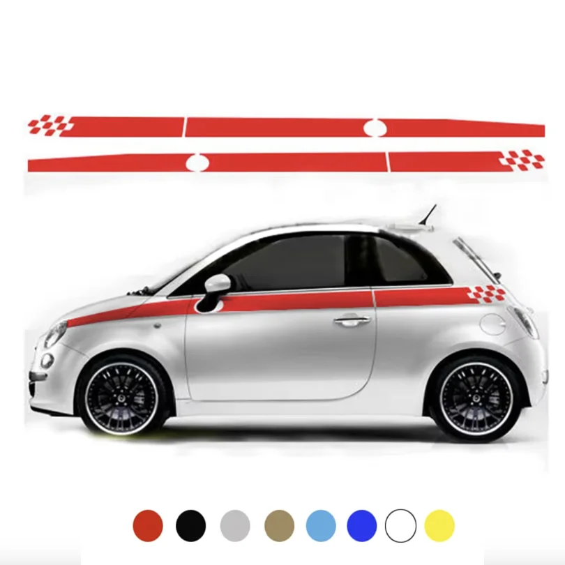 

Пара автомобильных Стайлингов, красный корпус, клетчатый флаг, полосатая пленка, виниловая графическая декоративная наклейка, комплект наклеек, аксессуары для Fiat 500