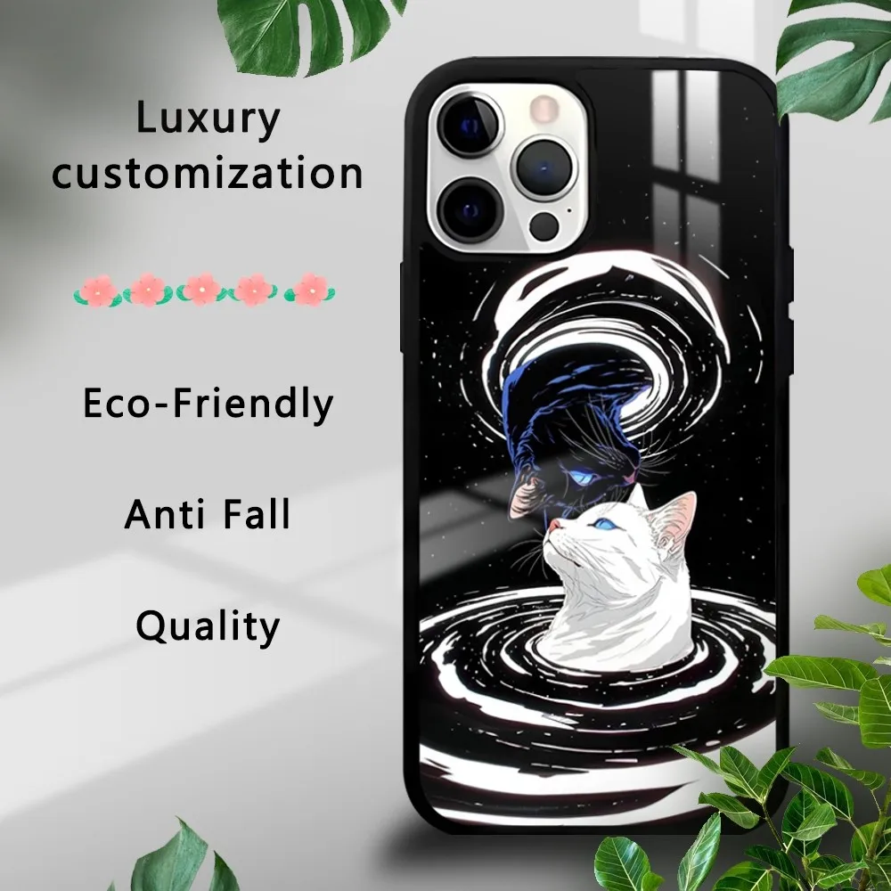 

Abstract Cute Black White Cat Phone Case For iPhone 16 15 14 13 12 11 Pro Xs Max Mini Plus Celulares Hard Funda