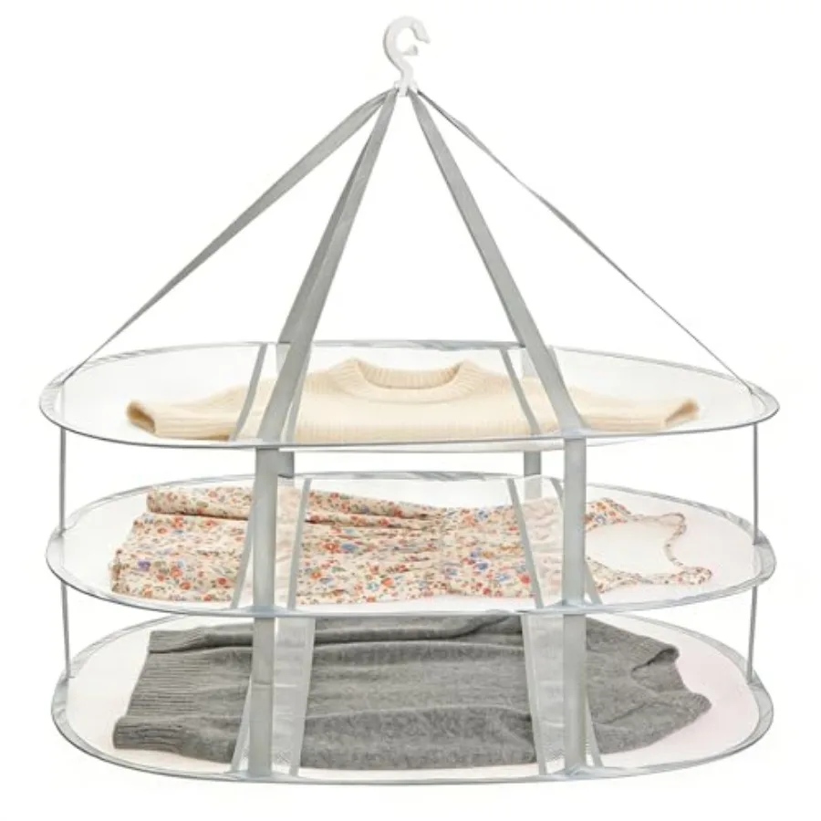 

3-Tier Folding Mesh Clothes Drying Rack, Hanging Sweater Dryer for Laundry, Large Foldable Flat Dry Hanger, Portable Mesh Cloth
