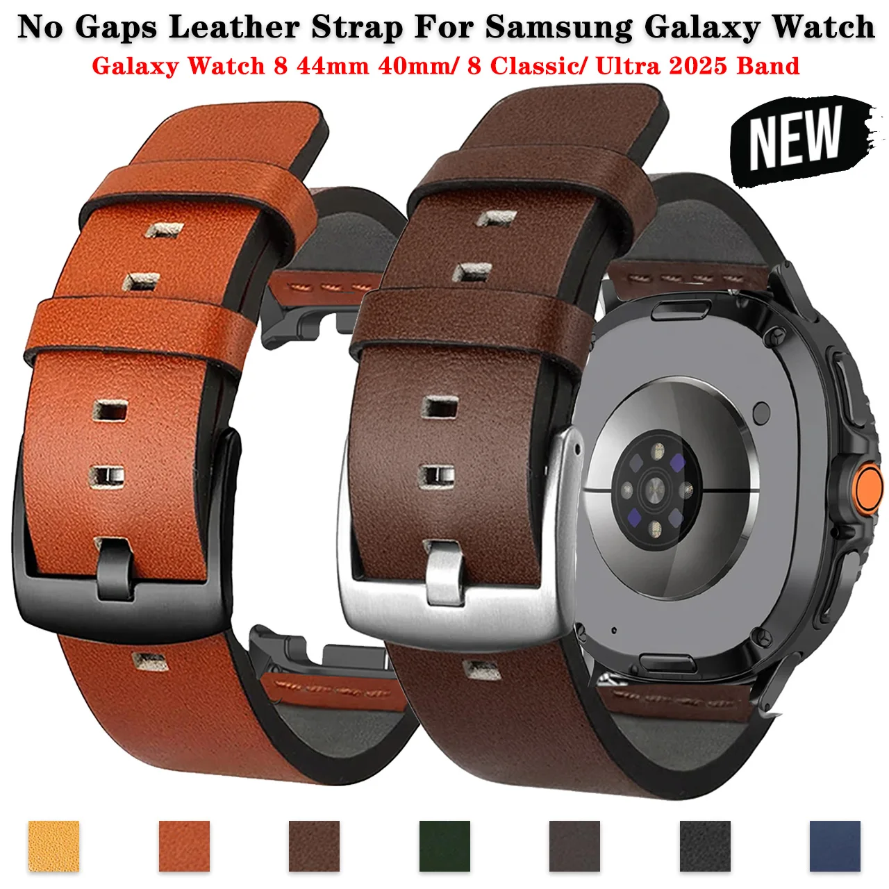 حزام جلدي لساعة سامسونج جالاكسي 8 40 مللي متر 44 مللي متر/8 كلاسيكي/الترا 2 حزام سوار لا فجوات سريعة تناسب حزام الساعات معصمه الأشرطة