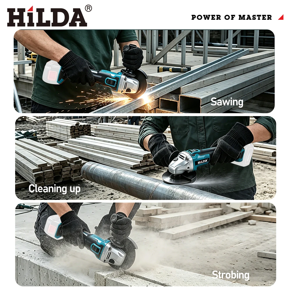 HILDA 21V Bürstenloser Winkelschleifer Kabelloses Elektrowerkzeug für Makita-Akku zum Schneiden von Metall und Holz – Detail 11