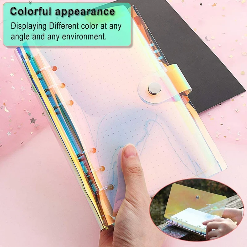 2 Pcs A6 6-Ring Rainbow Clear PVC Binder Cover riutilizzabile Notebook Binder Protector Loose Leaf Planner Binder Cover Multicolor