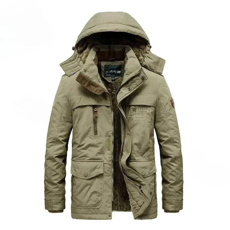 เสื้อแจ็คเก็ตขนแกะฤดูหนาวสำหรับผู้ชาย แบบลำลอง หนา อุ่น บุด้วยผ้าฝ้าย เสื้อแจ็คเก็ตแฟชั่นมีฮู้ดสำหรับผู้ชาย กันลม เสื้อพาร์กาสำหรับกิจกรรมกลางแจ้ง เสื้อโค้ทกันหิมะ