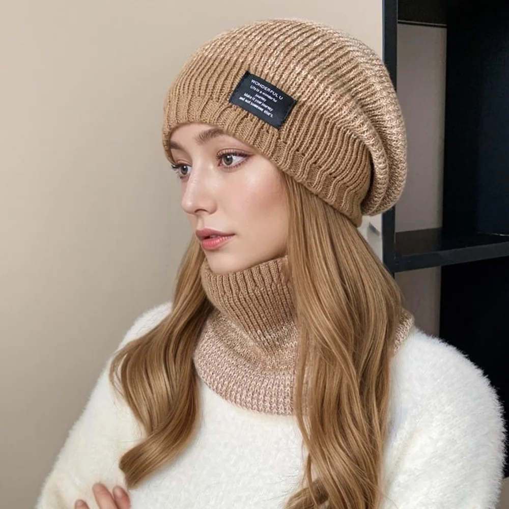 New Women Plush Fur Lined Warm Winter Hats Stylish Mixed Color Beanie Hat For Women Fashion Outdoor Slouchy Ski Warm Suit