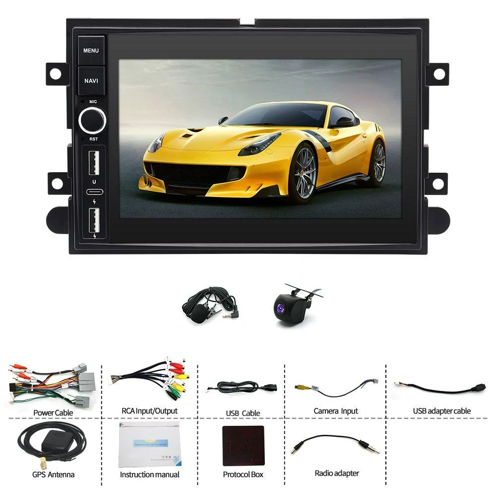 Car Radio Stereo 7-inch Touch Screen Android 15 GPS Navi Head Unit with Carplay and Android Auto FM/RDS SWC WiFi Bluetooth Mirror Link 2+64G Car Player for Ford F150 2004-2008