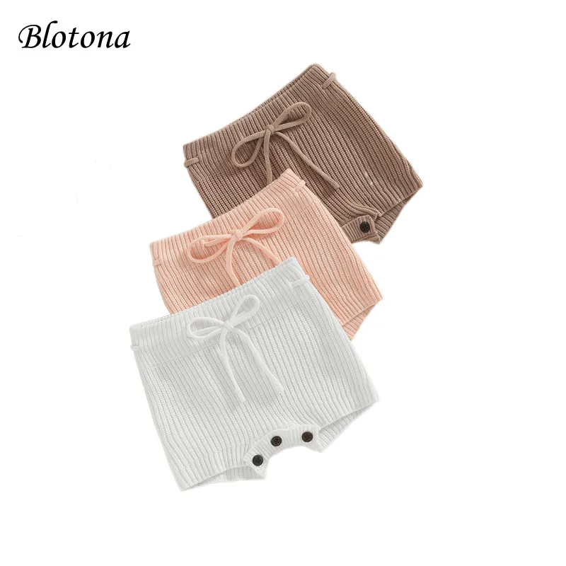 

Blotona Baby Boys Girls Knitting Yarn Shorts, Solid Color Ribbed Elastic Drawstring Casual Shorts for Streetwear, 0-24Months