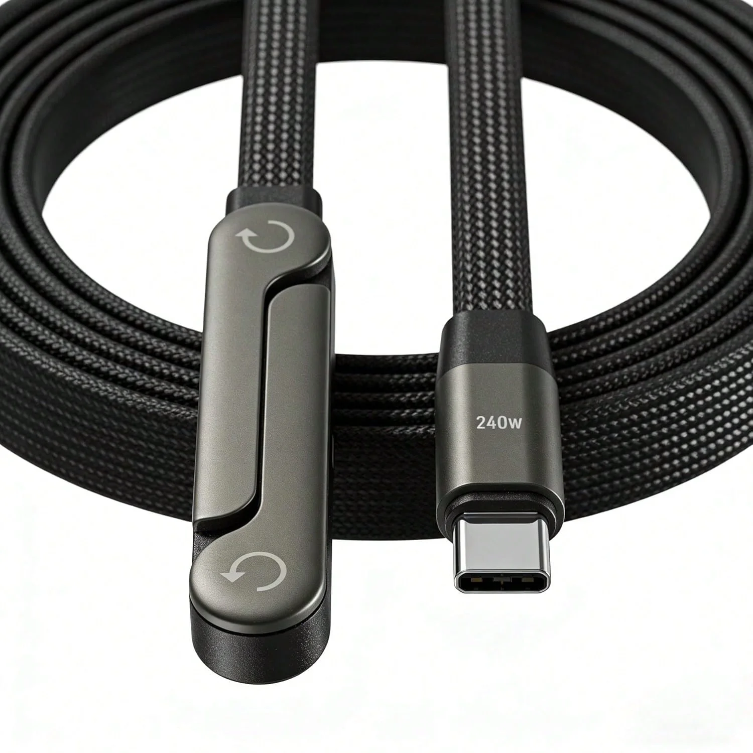 240W Fast Charging Data Cable with Folding Bracket 90 Degree Elbow Type-C Braided Cable Suitable for iPhone 17/16/15/Samsung