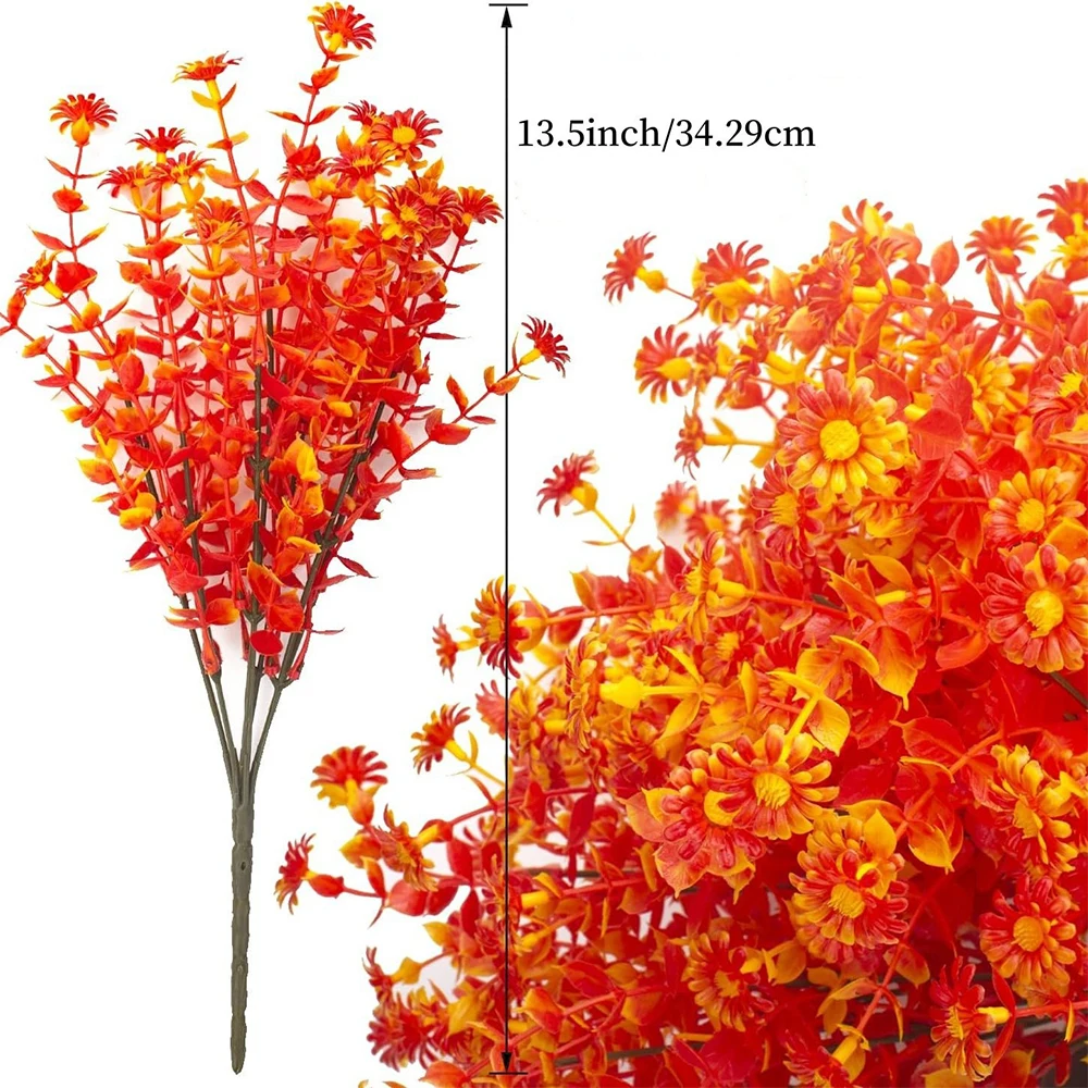 

5Pcs Bundle of Artificial Autumn Flowers Outdoor Planters-Durable Non-Fading Plastic Bush Decor for Farmhouses and Home Gardens