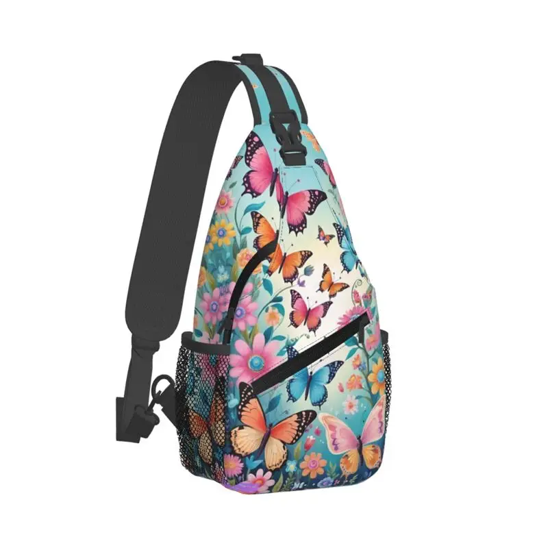 Mochila cruzada de mariposa colorida personalizada para hombres, bolsos de pecho de hombro para senderismo, moda