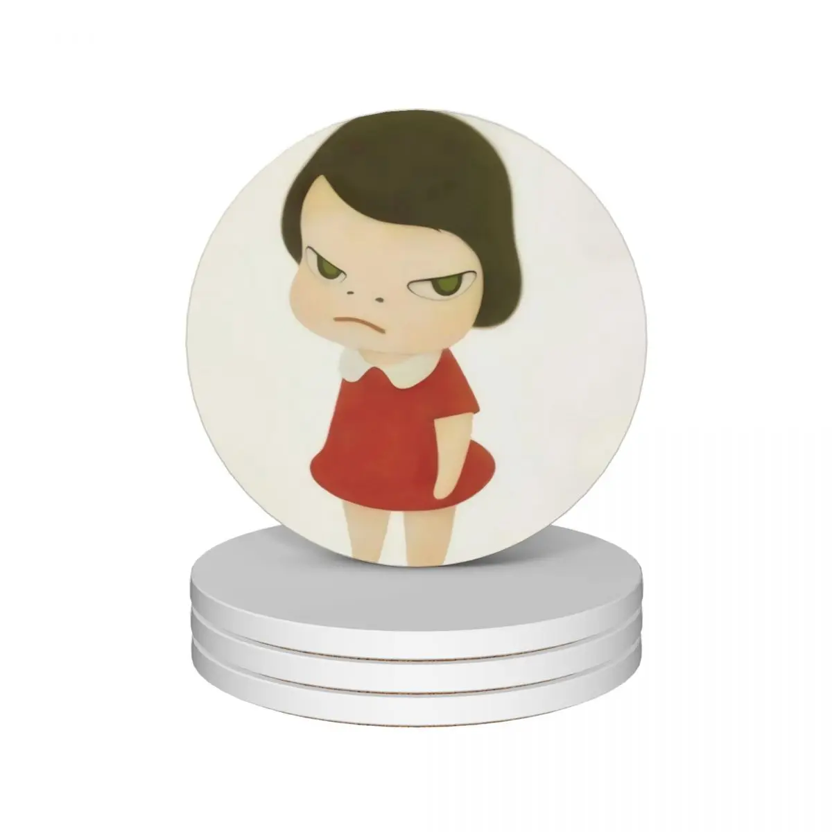 

yoshimoto Nara cute baby girl in a red dress 0aint Ceramic Coasters (Set of 4) Creative Coasters