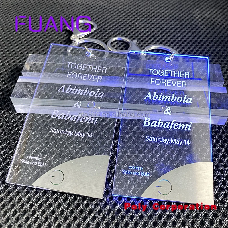 Custom  2022 NEW Luxury Customized Acrylic LED Keychain Thinnest LED Keychain custom LED Keychain Light with stainless steel tou