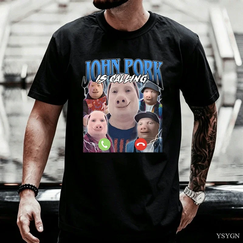 John Pork Is Calling Funny Answer T Shirt Fashion for Fan Vintage Washed Unisex Comfortable Stretched Versatile Streetwear Tops