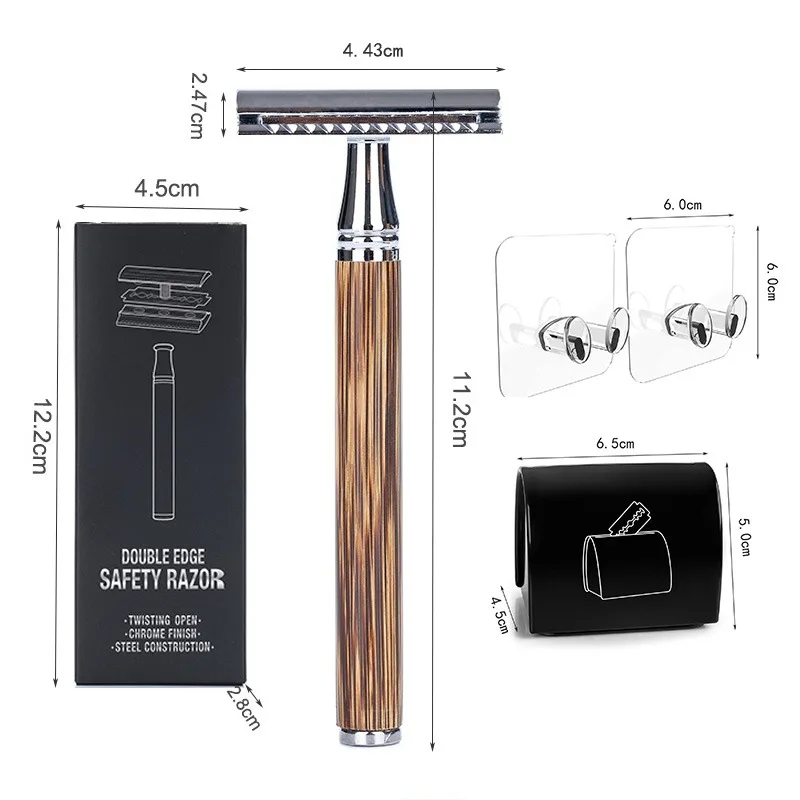 빈티지 면도기 스테인레스 스틸 더블 엣지 안전 면도기 세트, 면도 도구, 천연 대나무 손잡이, 수동 안전 면도날 면도기
