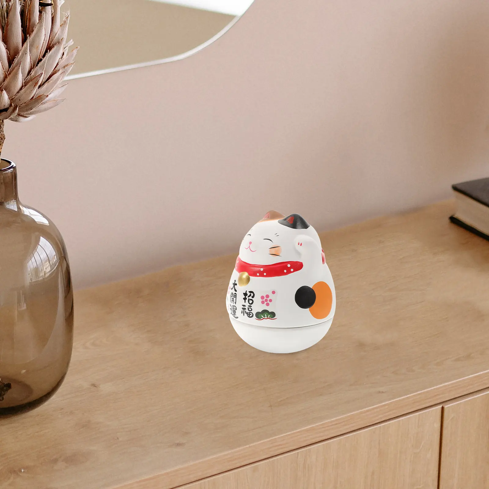 

Керамическая фигурка кота-неваляшки, украшение для рабочего стола, статуэтка счастливого кота, креативный декор для дома и офиса, украшение для рабочего стола