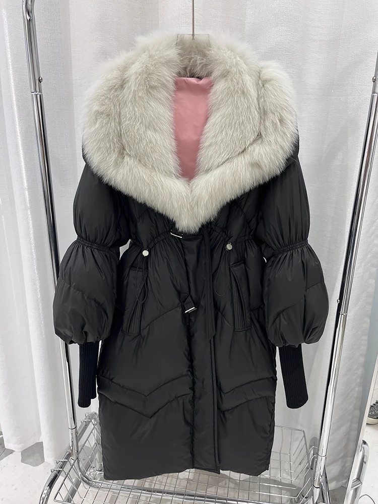 Winter 90% Goose Down Jacket Real Fox Fur Suit Collar Long Thick Warm Women Coat Puffer Jacket Outwear Female Coat