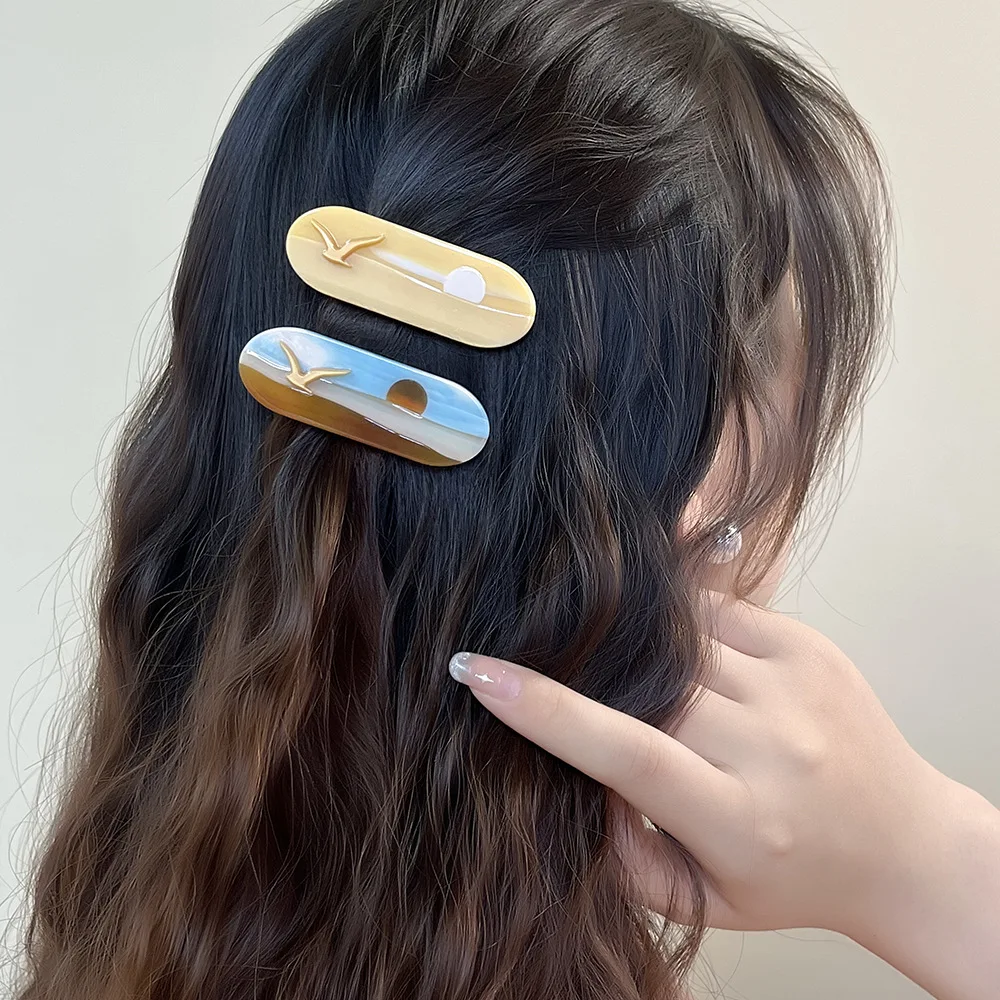 Nuevo acetato océano Celestial puesta de sol gaviota Clip de pato Clip de pelo lateral minimalista accesorio geométrico único para el cabello para mujeres y niñas
