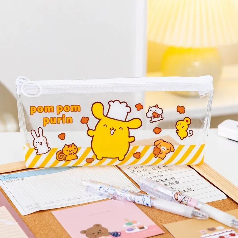 Nowy piórnik Sanrio Kawaii przybory szkolne artykuły papiernicze dla uczniów przezroczysty śliczny Cinnamoroll moja melodia Kuromi torba do