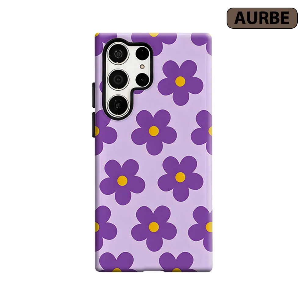 Purple Daisy Floral Phone Case For Samsung Galaxy S26 S25 S24 S23 Ultra Plus HD Hard Double Layer Film Cover