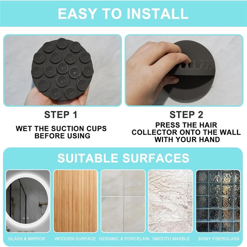 A93E-2PCS Hair Catcher Shower,Wall-Mount Suction Hair Collector,Hair Trap For Shower Drain,Reusable Shower Wall Hair Catcher