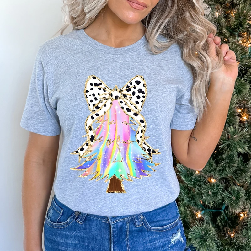 عيد الميلاد تي شيرت المرأة خمر الإبداعية شجرة عيد الميلاد الكلاسيكية خمر عطلة قميص مضحك قصيرة الأكمام طاقم الرقبة عيد الميلاد هدية المحملة