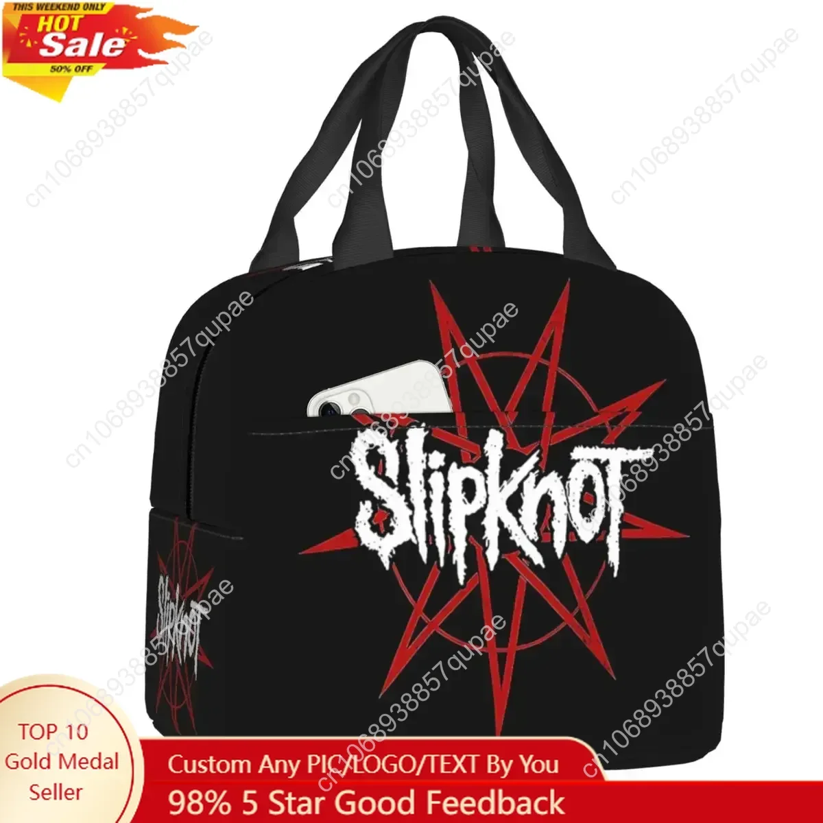 

Custom Heavy Metal Band Slipknots Insulated Lunch Bag for Outdoor Picnic Leakproof Cooler Thermal Lunch Box Women Kids