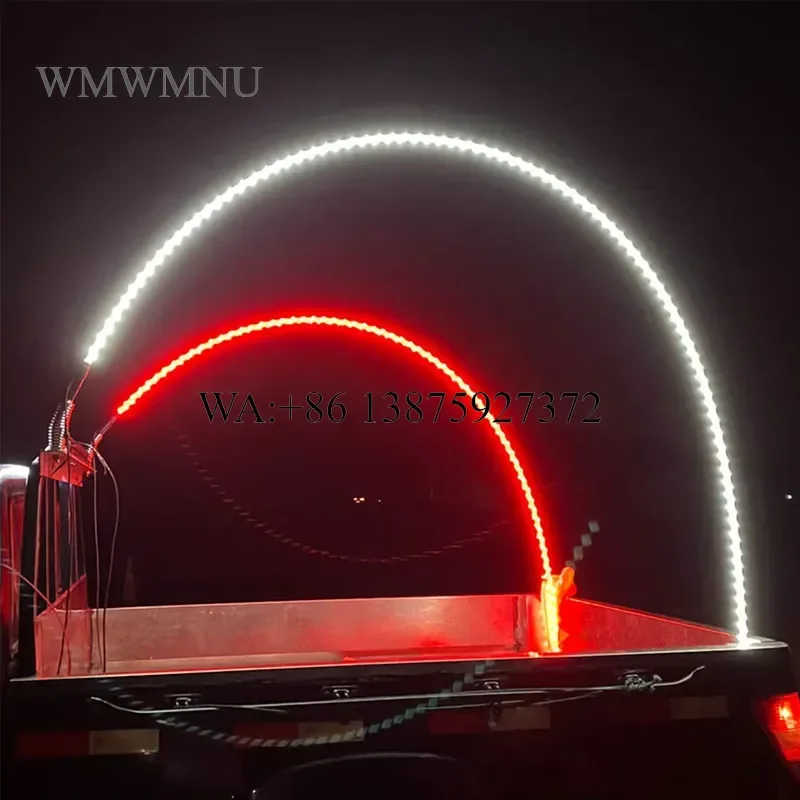 Wmwmnu for Safety Mine Flag Pole with Full LEDs Red White Amber Light 6 8 10 12ft for Mining Lighting Reflective Flag