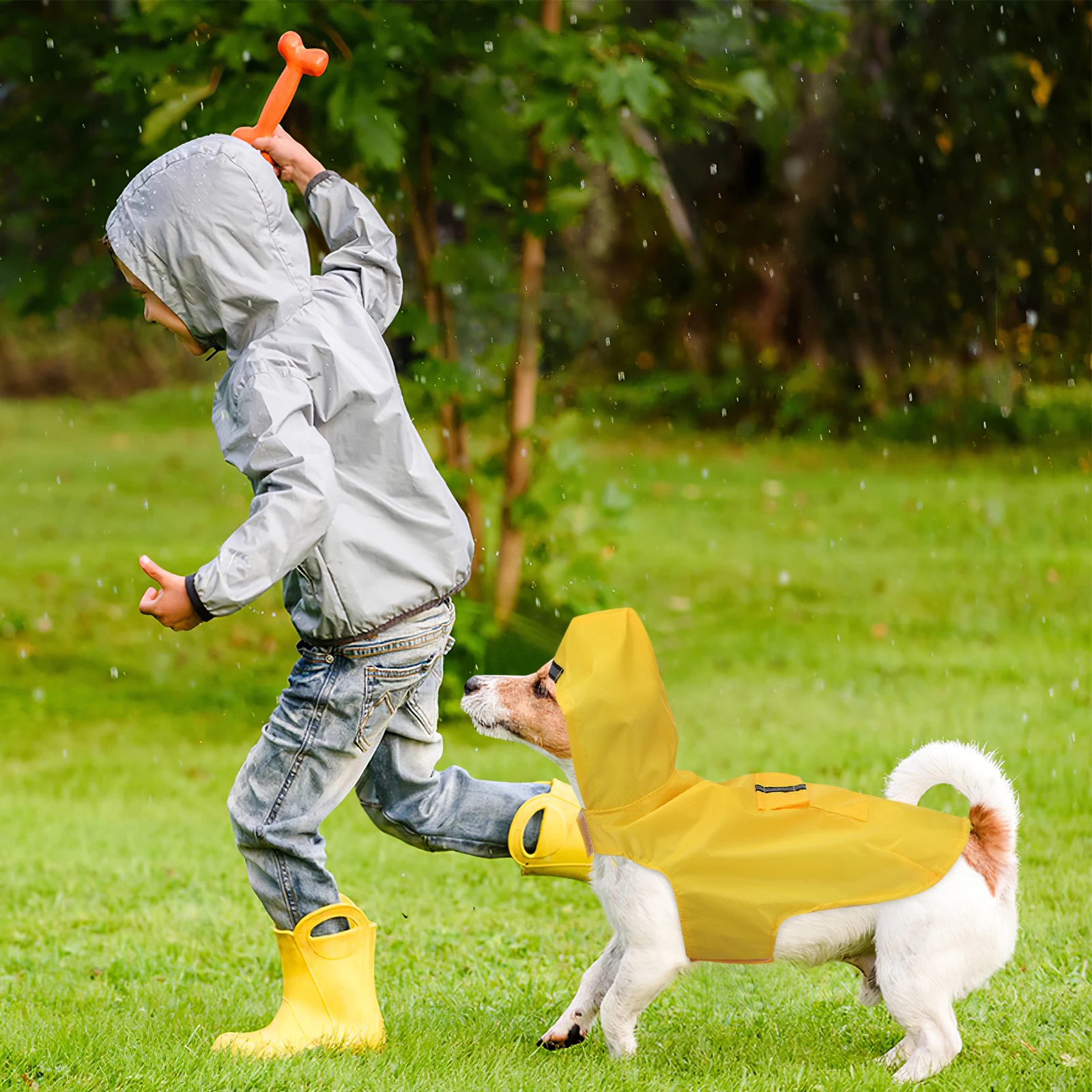 

Pet Raincoat Dog Rain Coat With Hood Small Yellow Polyester Outdoor Jacket For Dogs Lightweight Sturdy Material