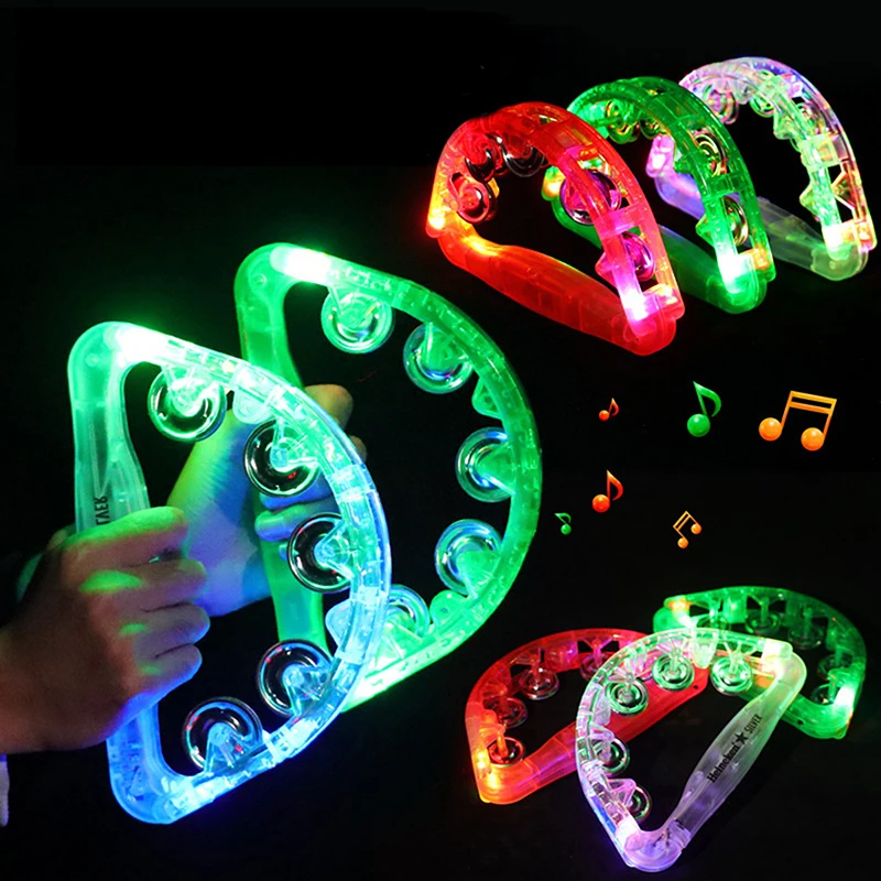 LED Noisemakers Flashing Rattle Bell Handheld Light Up Tambourine Percussion KTV Party Events Kids Sensory Musical Instrument