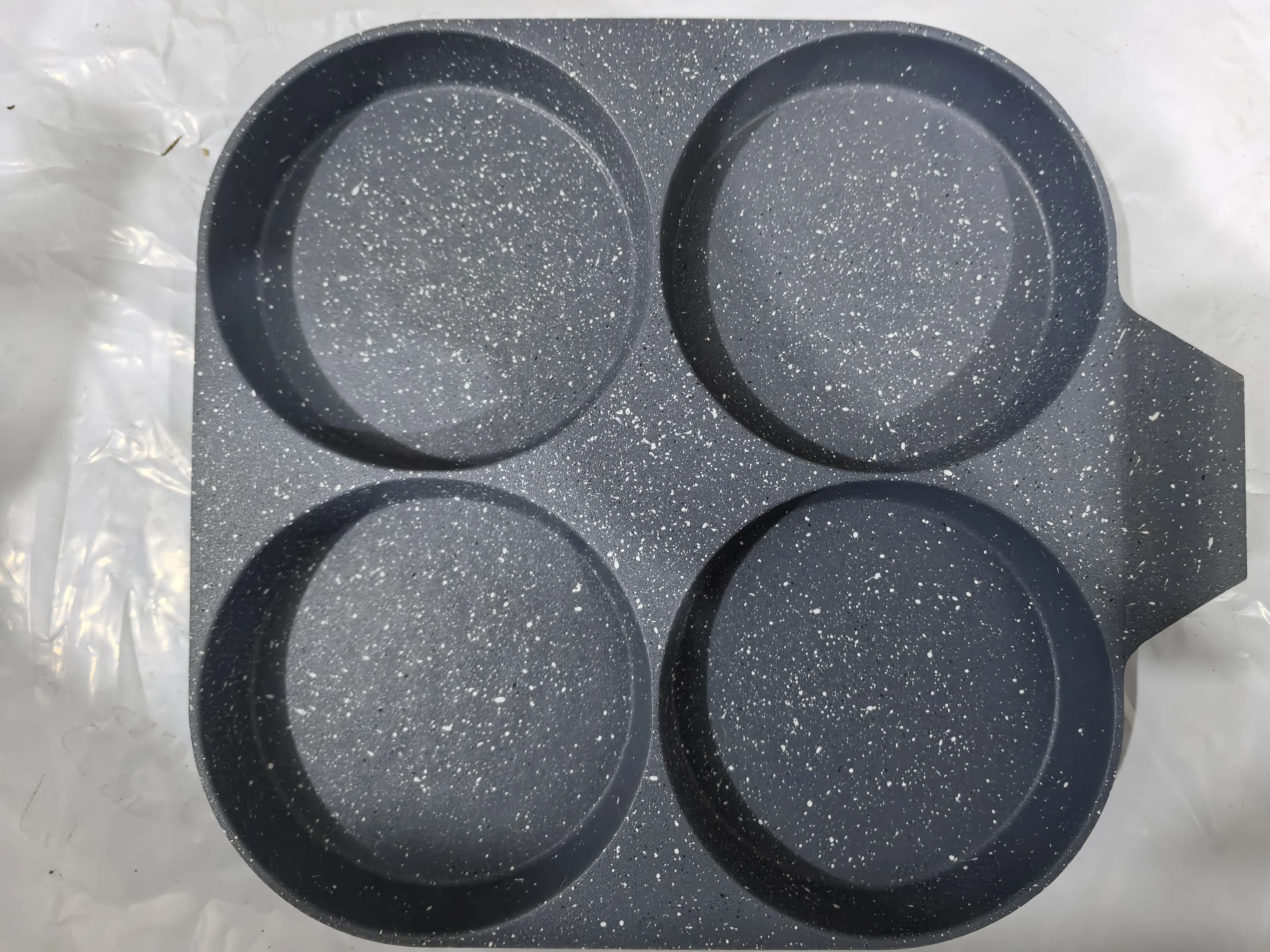 2025 New Cast Aluminum 4-Hole Frying Pan Non-Stick Induction Ready with Marble Granite Coating for Egg Cakes and Omelets