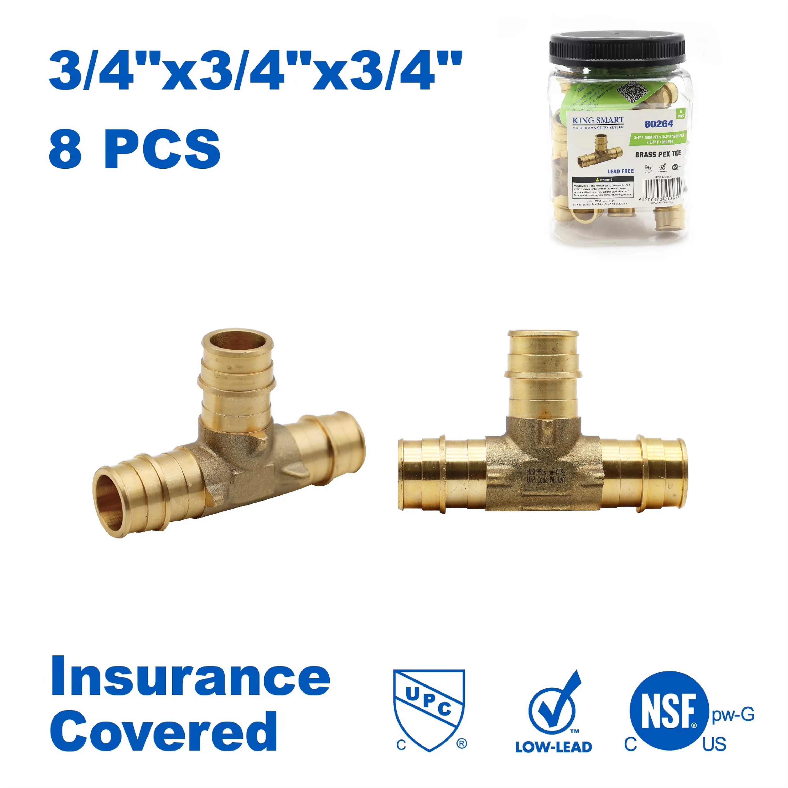 

KING SMART 3/4 дюйма F1960/PEX Футболка расширения PEX; 8 шт./корпус; бессвинцовая латунь; 80264