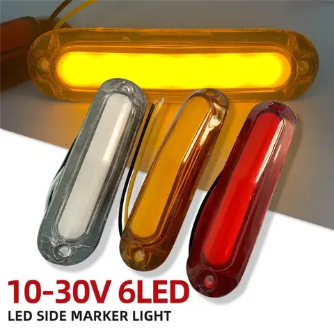트럭 트레일러 밴 픽업 버스용 외부 표시등, LED 사이드 마커 라이트, 12V, 24V, 6LED 경고 리어 테일 라이트, 2 개, 4/10 개