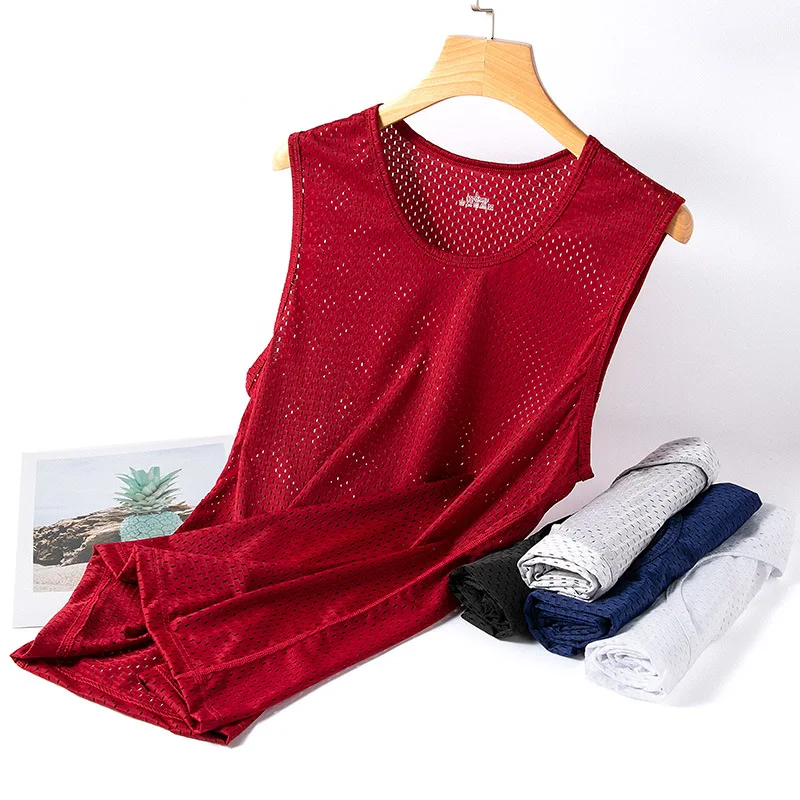 Men's Ice Silk Mesh Tank Tops Man Gym Stringer Transparent Bodybuilding Sleeveless Shirt Fitness Vest Male Muscle Singlets L-5XL image 5