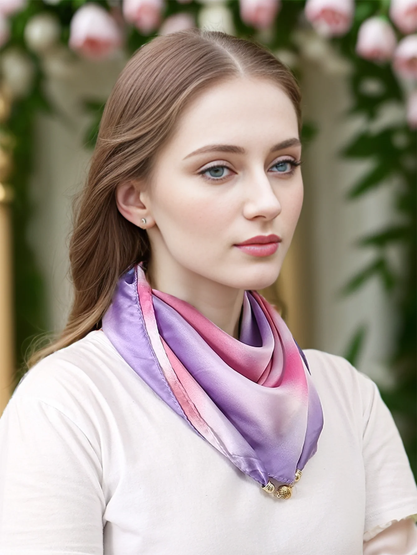 Women Gradient Magnet Square Scarf Satin Fancy Neckerchief All Season Women Neck Cover Decorate Scarf 70*70cm