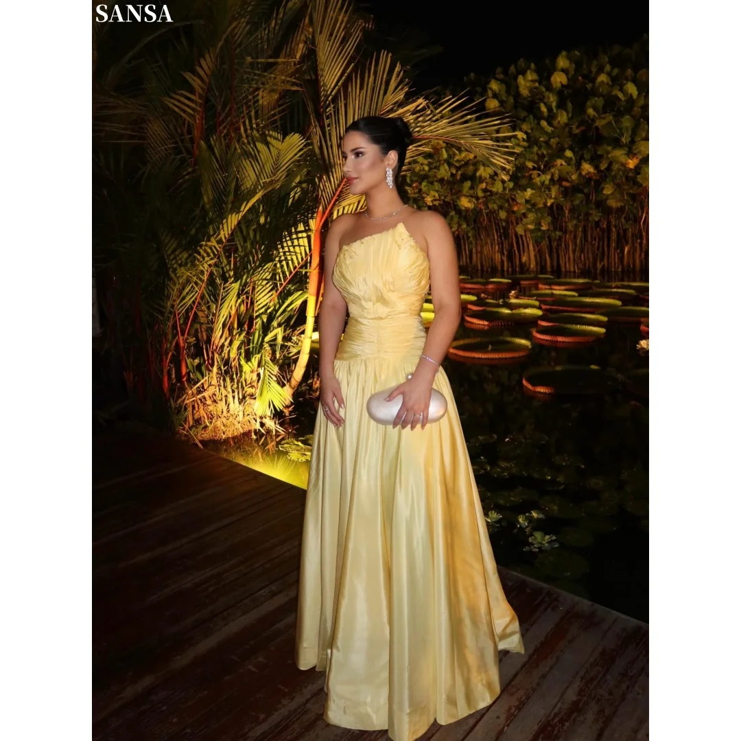 

Sansa Customized Light Elegant Yellow Ball Gown Prom Dresses Off The Shoulder Pleated vestidos de noche Formal Evening 2026