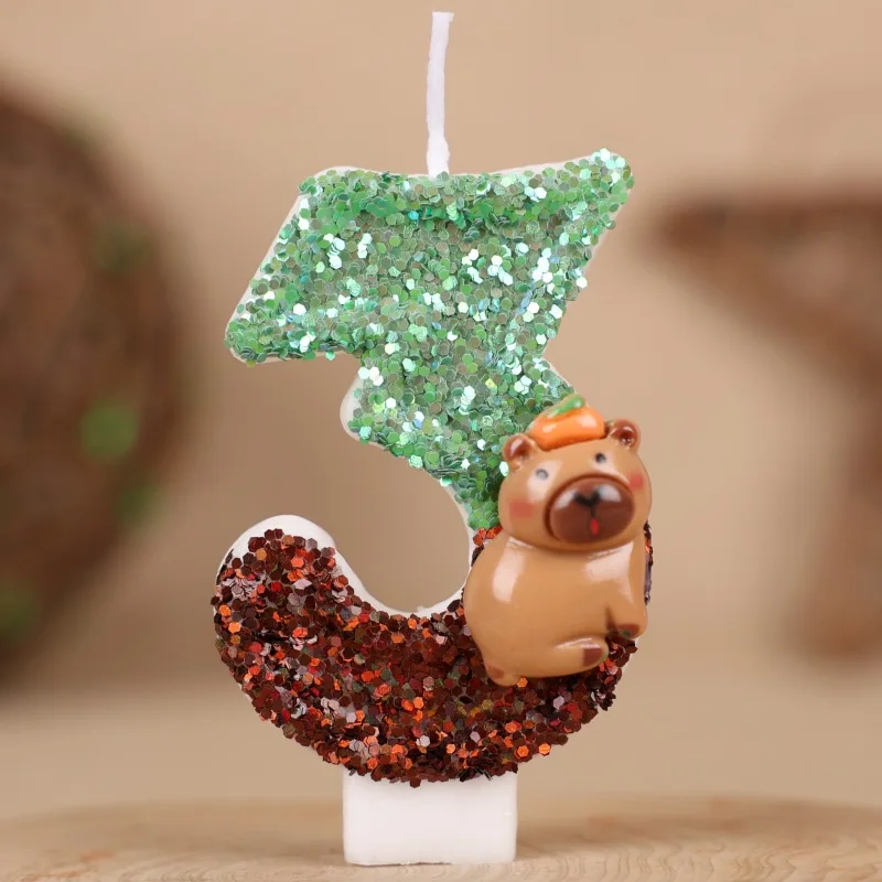 

New 2025 Capybara Number Candles Digital Candle Birthday Cake Decoration Green Brown Candles 0-9 Numbers Bougie Anniversaire