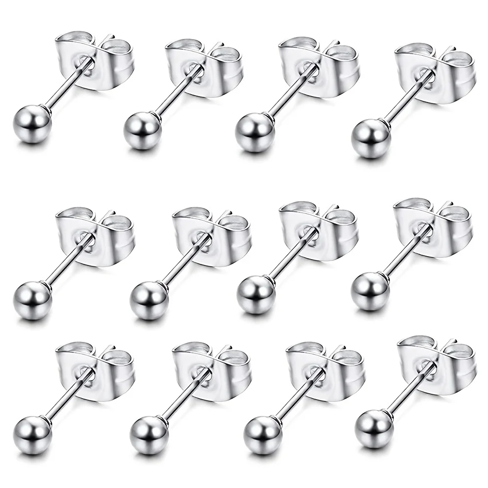 Ensemble de Boucles d'Oreilles en Acier Inoxydable pour Femme et Homme, Piercing Classique, Minuscule, Boule Ronde, Sophia, Cartilage, Bijoux, Unisexe, 3mm, 12 Pièces