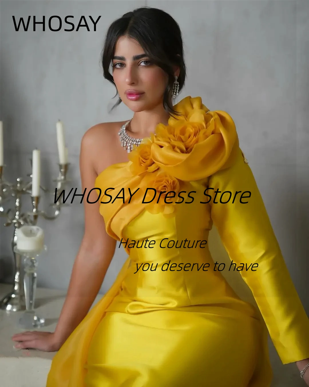 WHOSAY Saudi Arabia Prom Party Dresses Flowers One Shoulder Bespoke Special Occasion Dress with Shawls Long Sleeve Evening Gowns