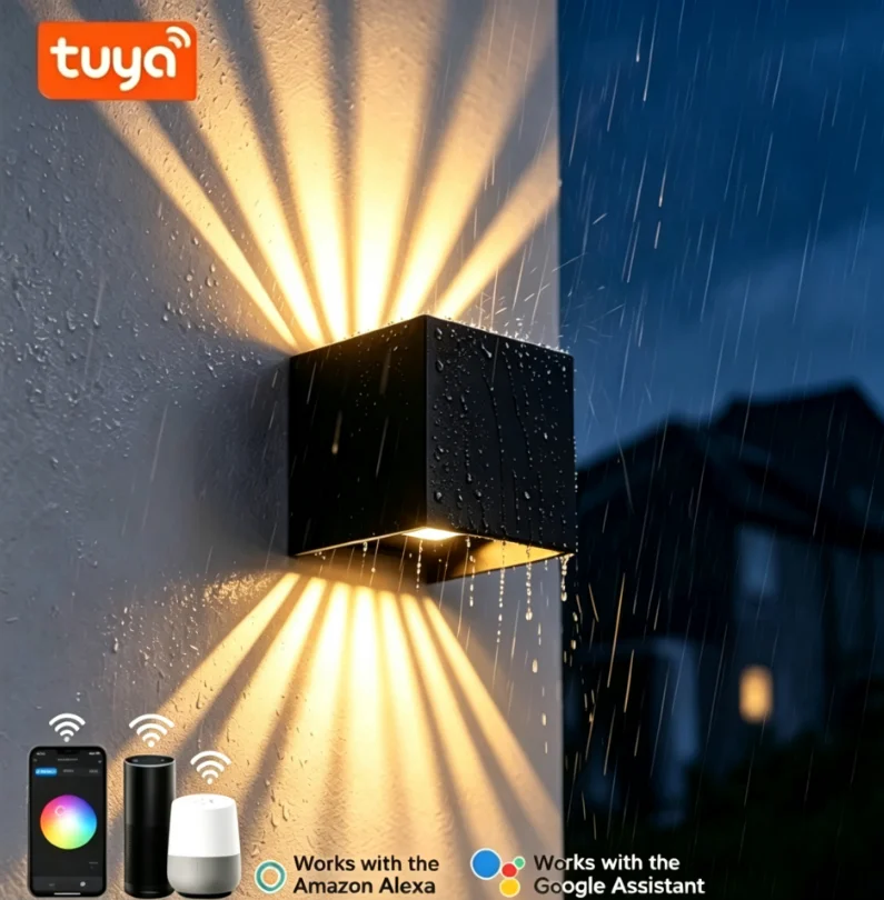 Picture 7: Tuya Smart Cube LED Wall Lamp Up Down 7 Beam IP65 Waterproof Dimmable Color Changing Outdoor Sconce Light/WiFi-Zigbee