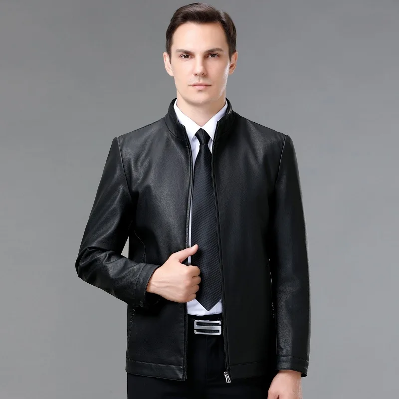 High luxury genuine leather men's jacket high-end men's sheepskin jacket business casual men's stand collar plus velvet coat