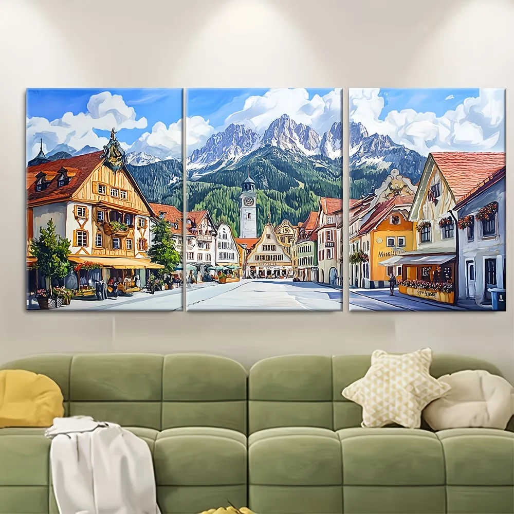 3Pcs DIY Diamond Painting European Travel House Landscape Full Square Round Drill Home Decoration Mosaic Set Frameless Crafts