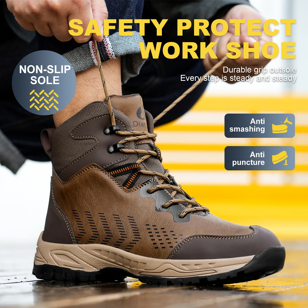 Work Safety Boots Men Steel To - Leather Work Fabric ulasan dan harga